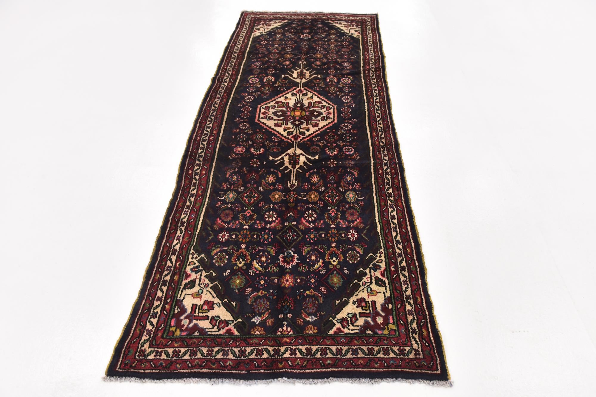 3' 8 x 9' 8 Hand Knotted Hossainabad Persian Wool Runner Rug