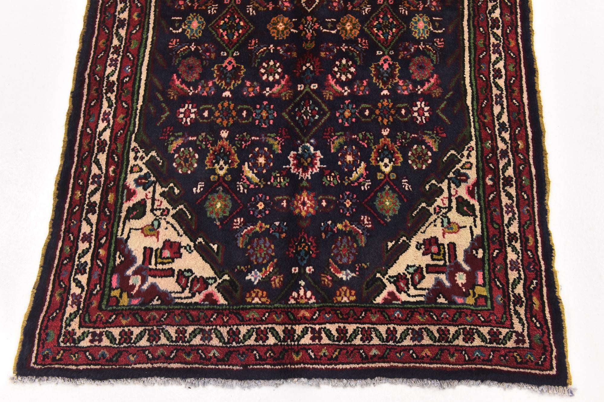 3' 8 x 9' 8 Hand Knotted Hossainabad Persian Wool Runner Rug