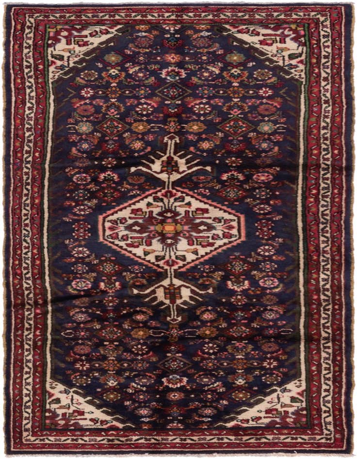 Detail image of 3' 8 x 9' 8 Hand Knotted Hossainabad Persian Wool Runner Rug