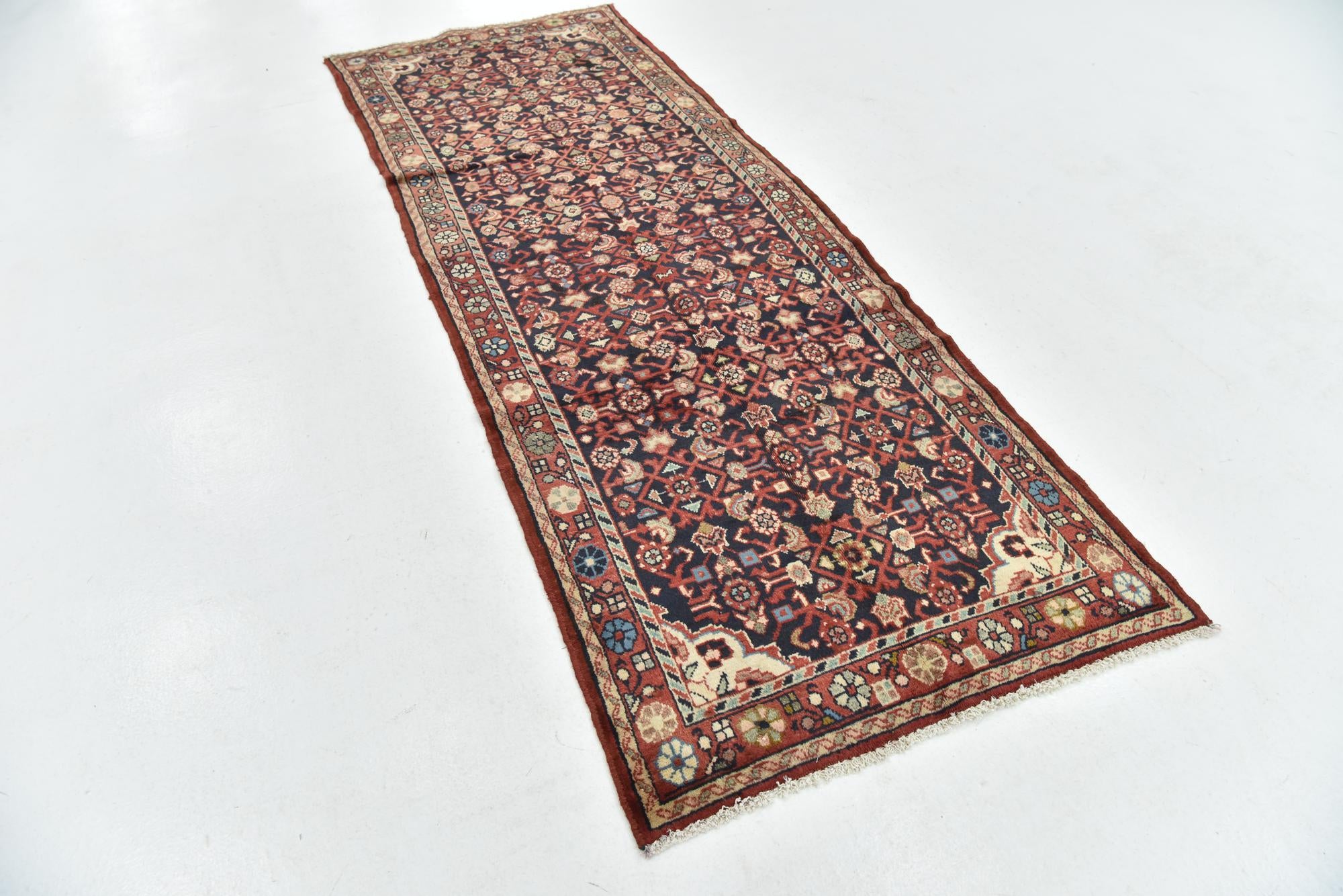 3' 6 x 9' 8 Hand Knotted Hossainabad Persian Wool Runner Rug