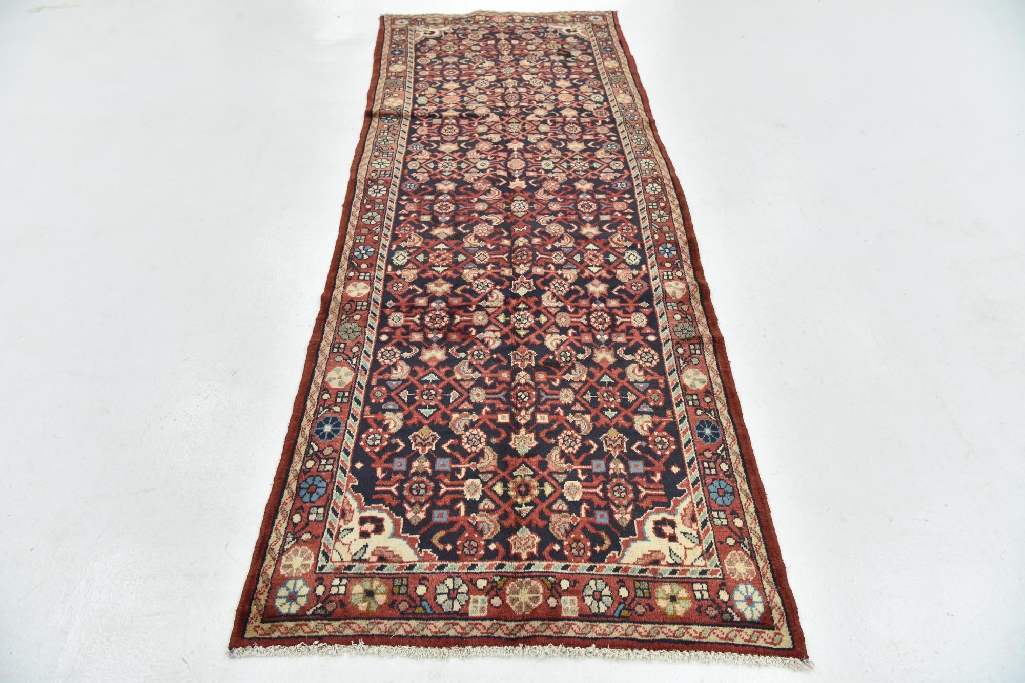 3' 6 x 9' 8 Hand Knotted Hossainabad Persian Wool Runner Rug