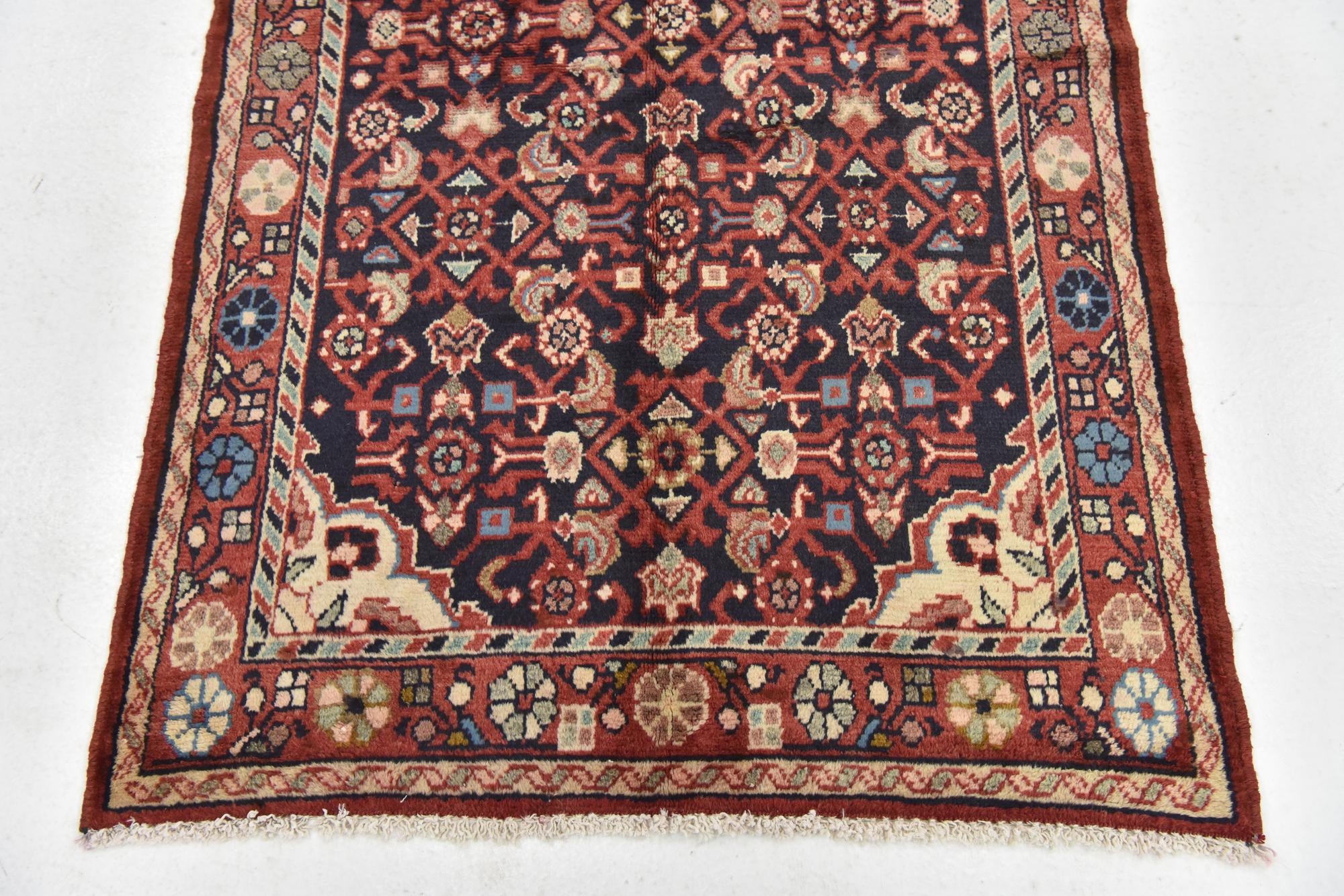 3' 6 x 9' 8 Hand Knotted Hossainabad Persian Wool Runner Rug