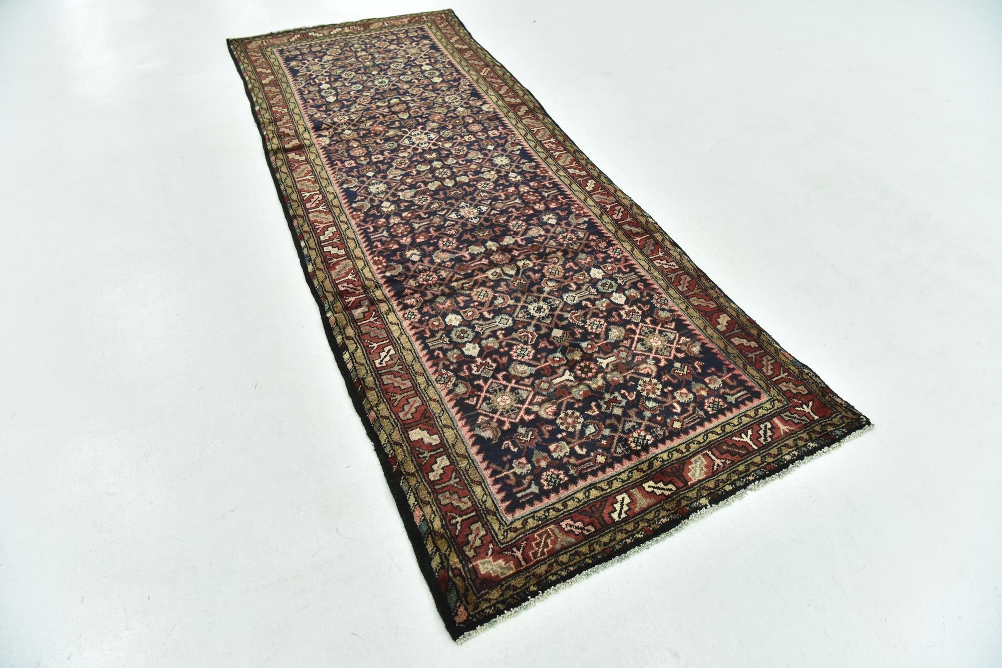 3' 7 x 9' 6 Hand Knotted Hossainabad Persian Wool Runner Rug