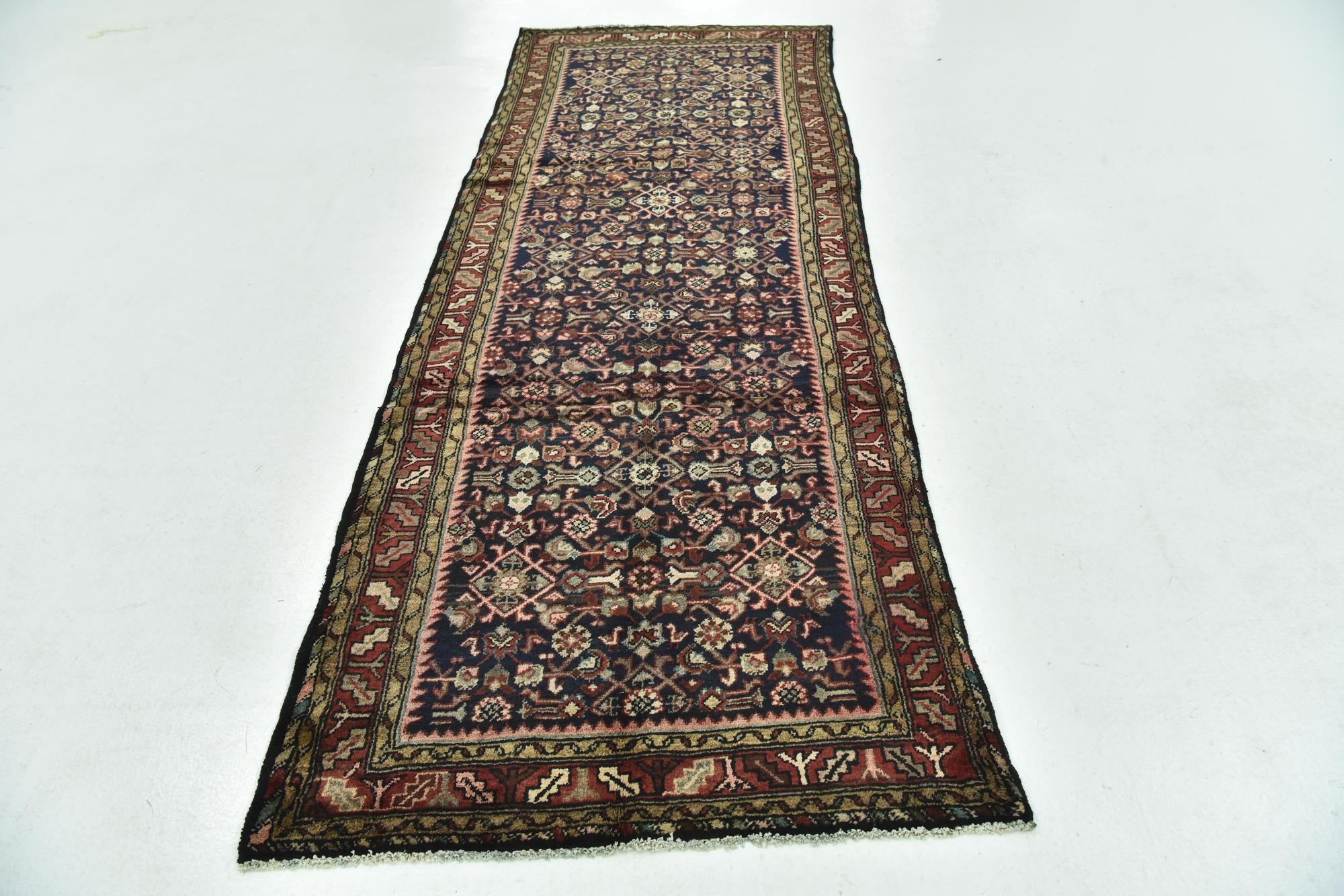 3' 7 x 9' 6 Hand Knotted Hossainabad Persian Wool Runner Rug