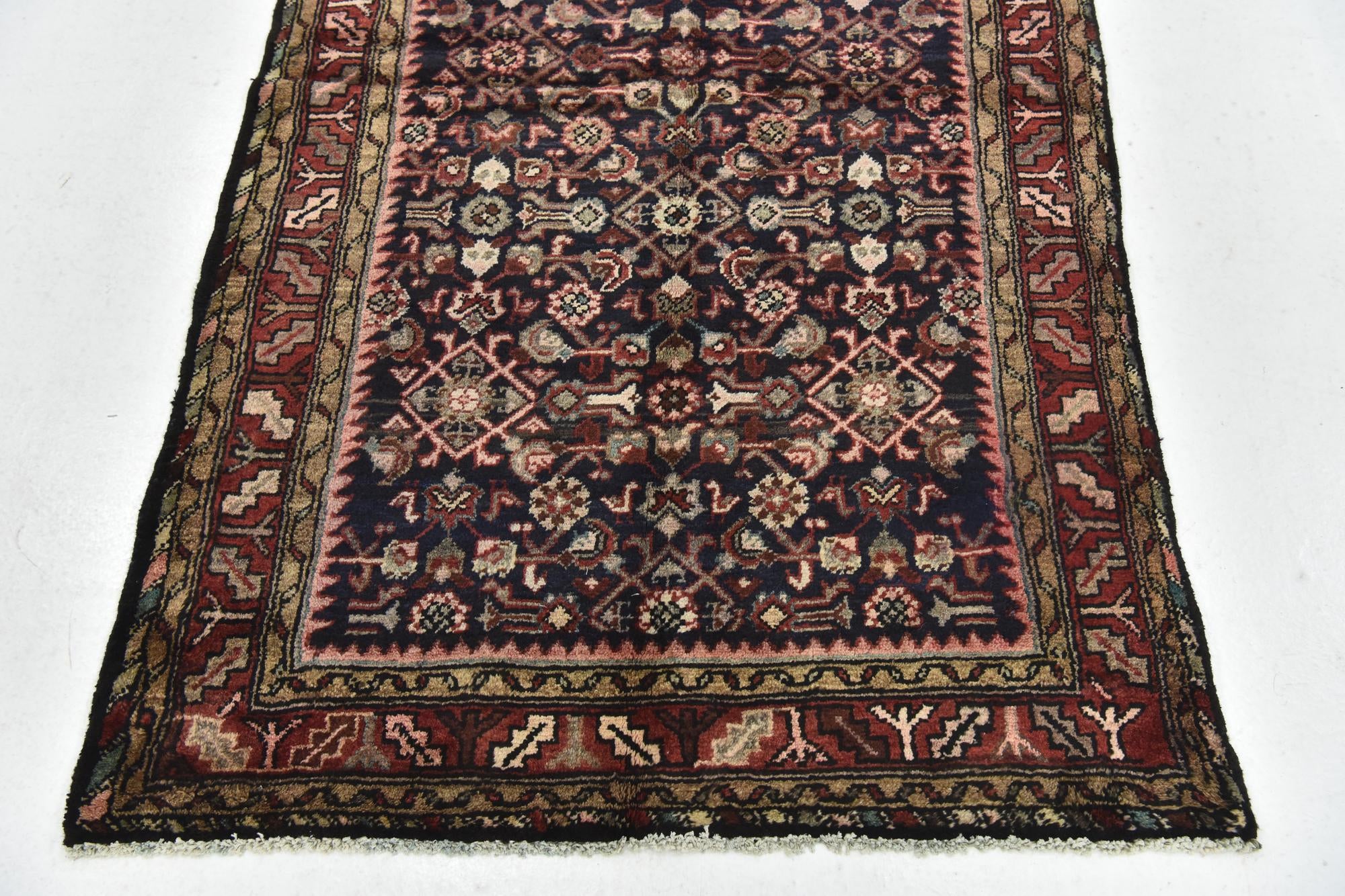 3' 7 x 9' 6 Hand Knotted Hossainabad Persian Wool Runner Rug