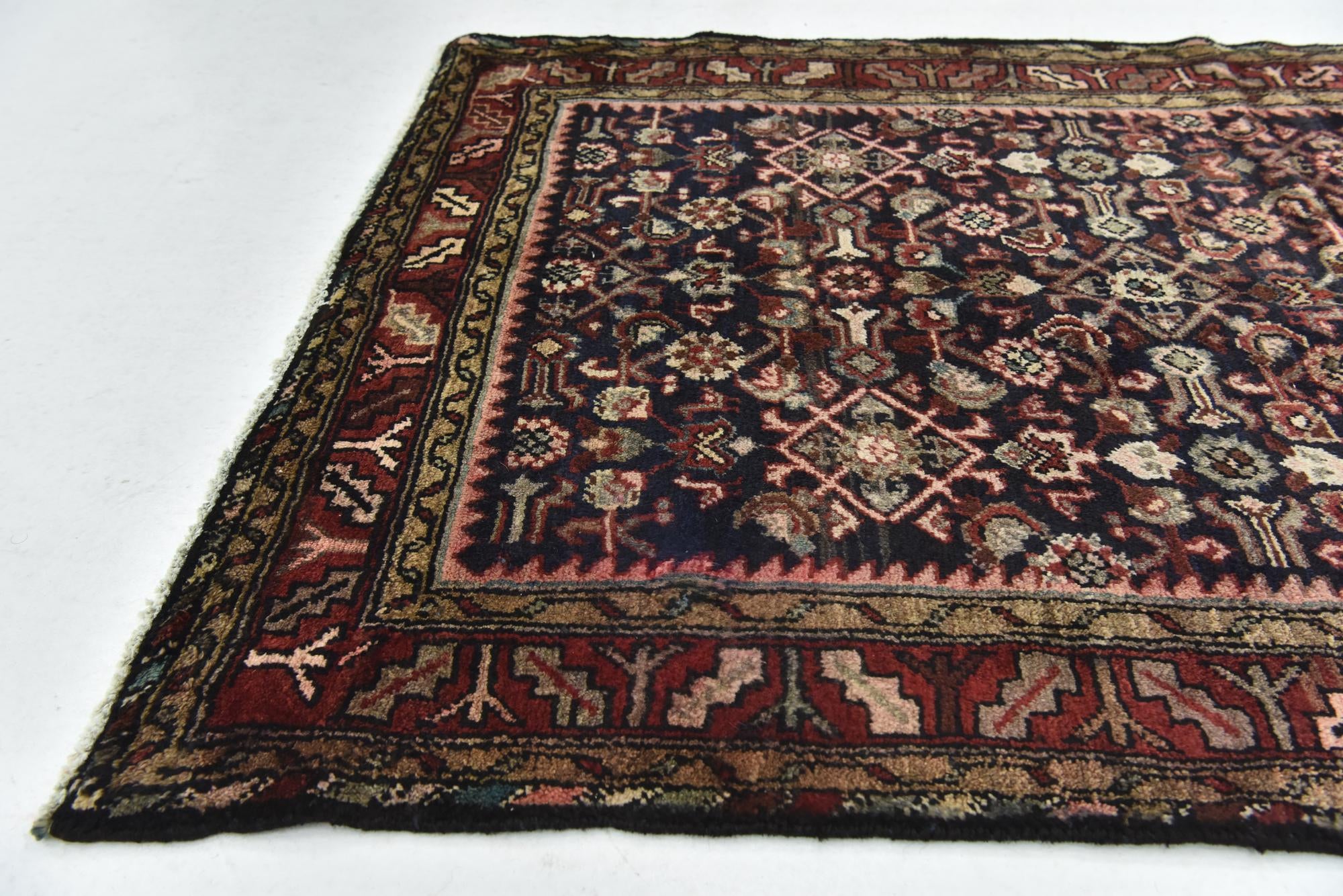 3' 7 x 9' 6 Hand Knotted Hossainabad Persian Wool Runner Rug