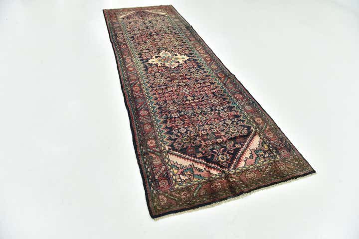 3' 8 x 11' 4 Hand Knotted Hossainabad Persian Wool Runner Rug