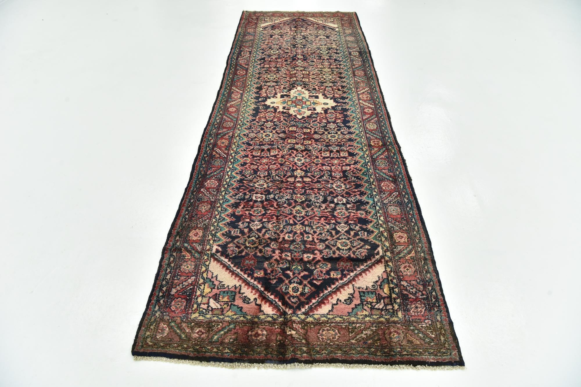 3' 8 x 11' 4 Hand Knotted Hossainabad Persian Wool Runner Rug
