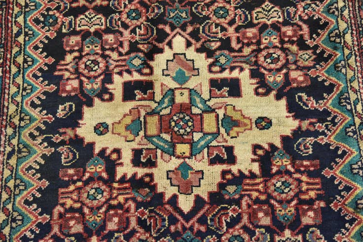 Detail image of 3' 8 x 11' 4 Hand Knotted Hossainabad Persian Wool Runner Rug