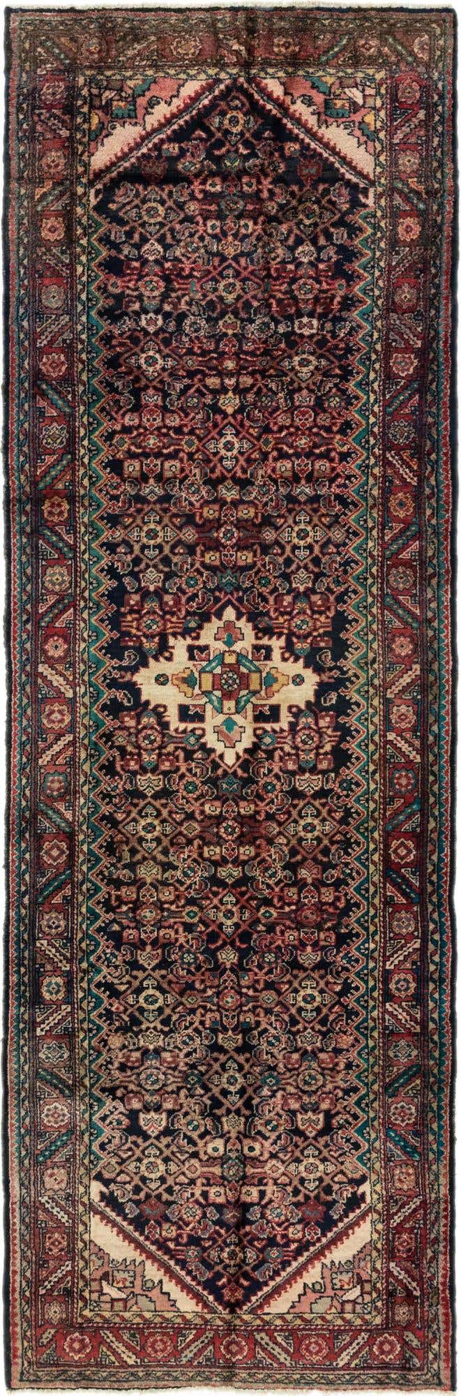 3' 8 x 11' 4 Hand Knotted Hossainabad Persian Wool Runner Rug