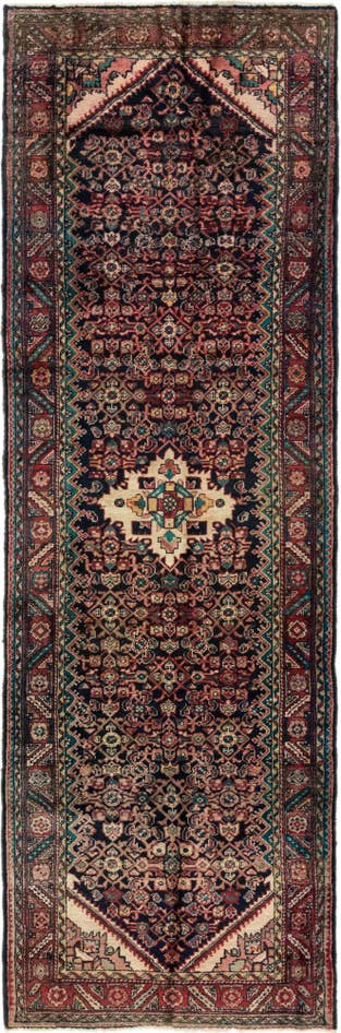 Detail image of 3' 8 x 11' 4 Hand Knotted Hossainabad Persian Wool Runner Rug