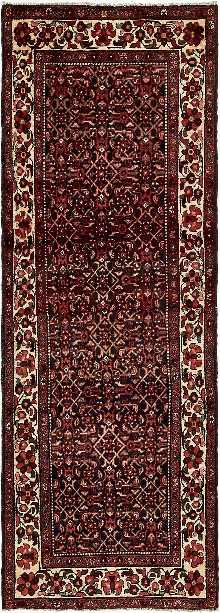 3' 5 x 9' 6  Hand Knotted Hossainabad Persian Wool Runner Rug