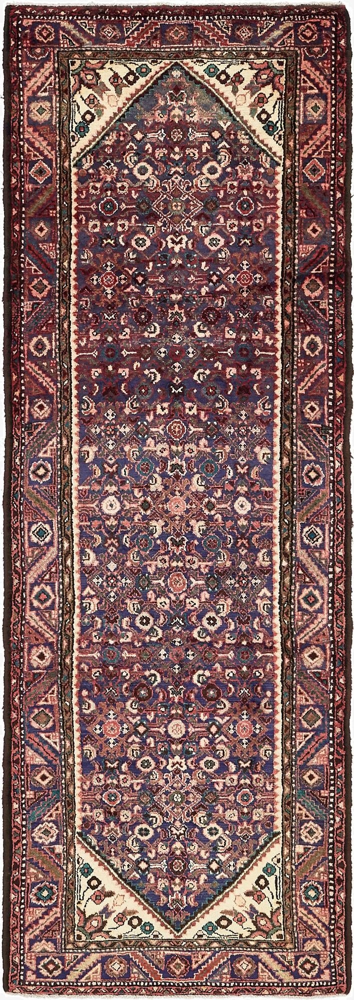 3' 5 x 9' 8  Hand Knotted Hossainabad Persian Wool Runner Rug