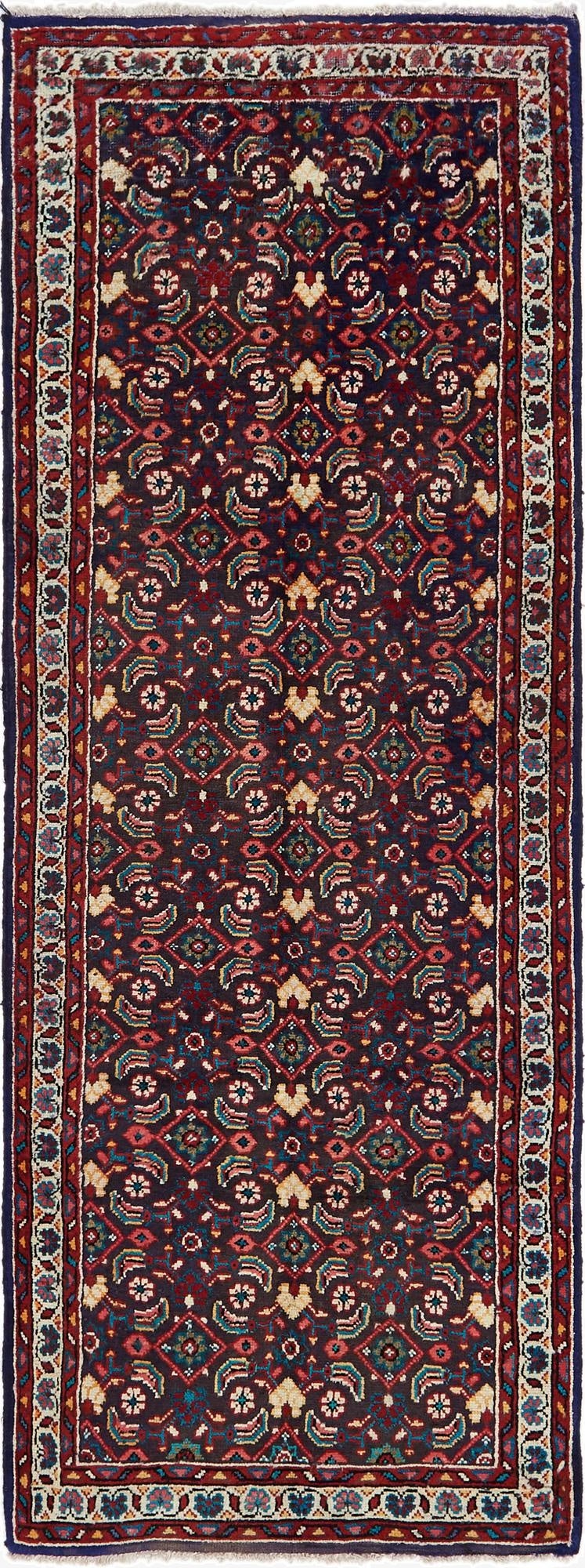 3' 6 x 10' 3  Hand Knotted Hossainabad Persian Wool Runner Rug