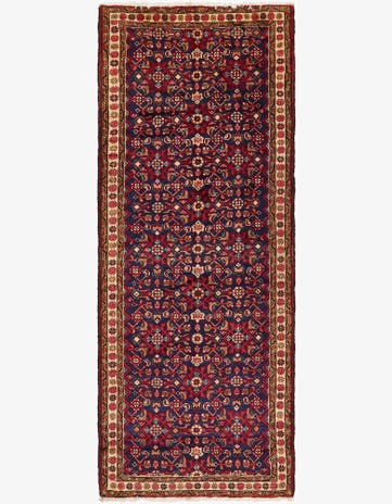 3' 9 x 9' 9 Hand Knotted Hossainabad Persian Wool Runner Rug
