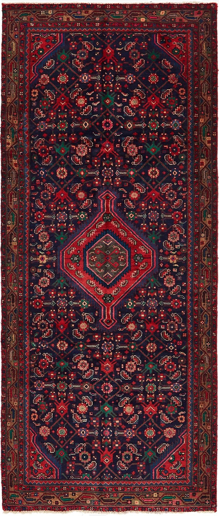 3' 10 x 9' 6  Hand Knotted Hossainabad Persian Wool Runner Rug