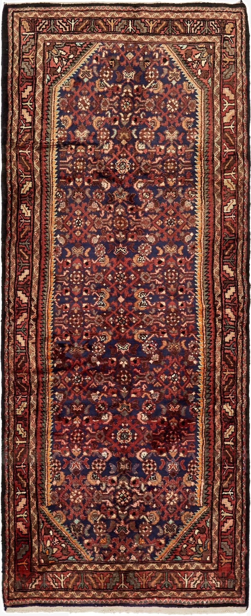 3' 8 x 9' 6  Hand Knotted Hossainabad Persian Wool Runner Rug