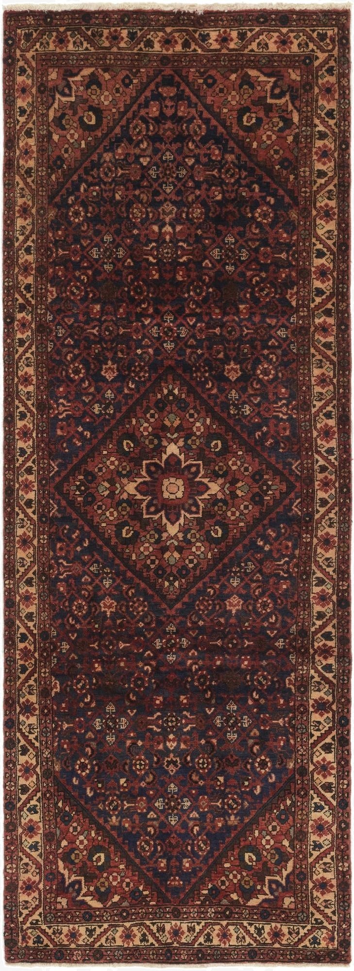 3' 7 x 10'  Hand Knotted Hossainabad Persian Wool Runner Rug