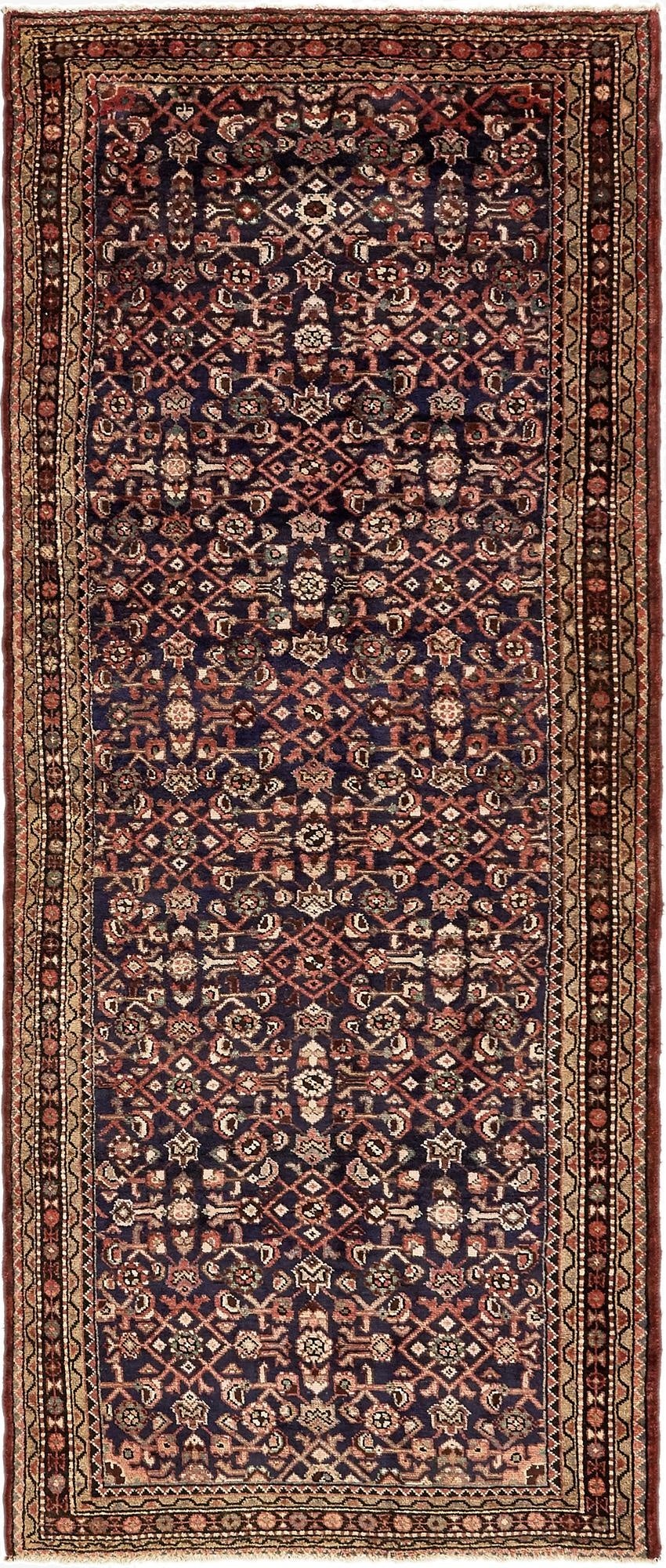 4' 2 x 10' 6  Hand Knotted Hossainabad Persian Wool Runner Rug