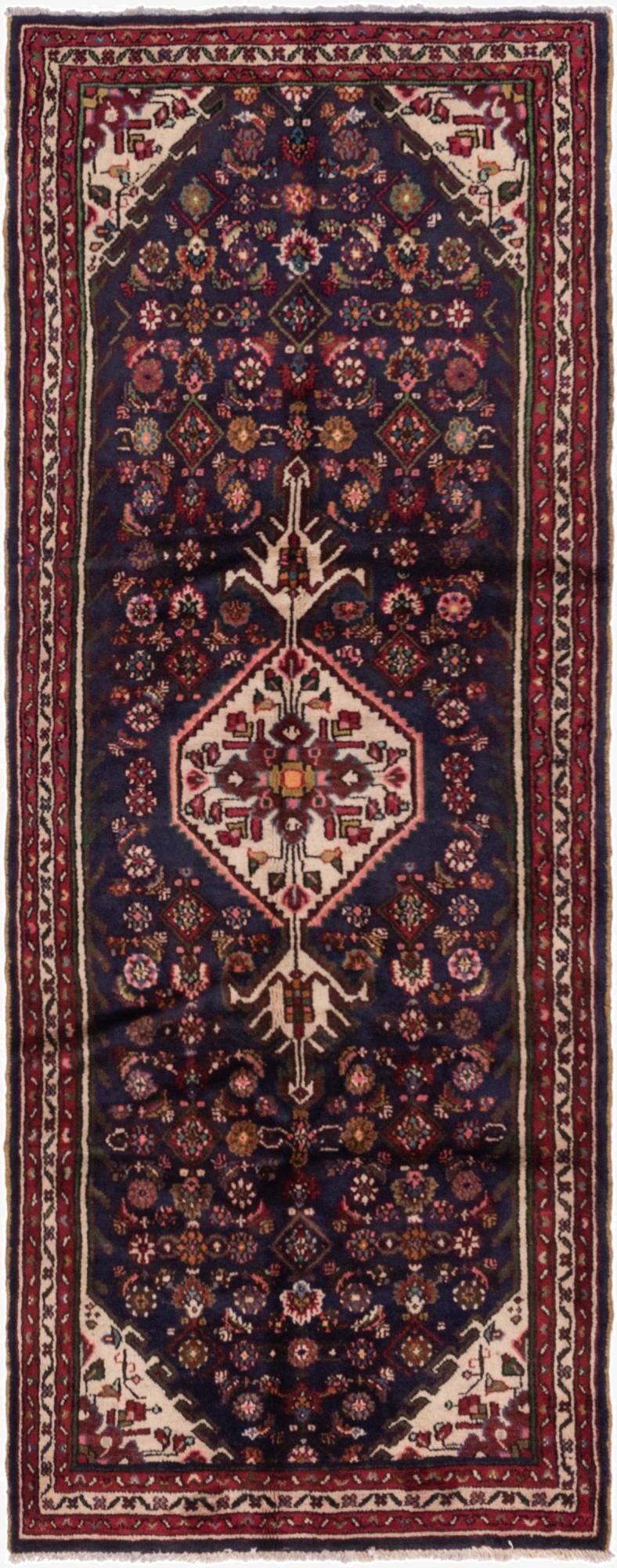3' 8 x 9' 8  Hand Knotted Hossainabad Persian Wool Runner Rug