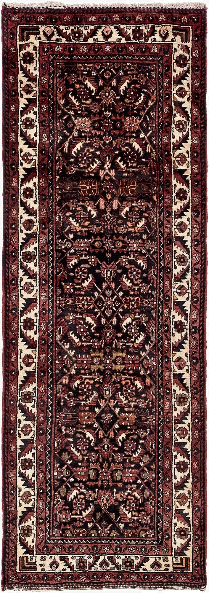 110cm x 312cm  Hand Knotted Hossainabad Persian Wool Runner Rug