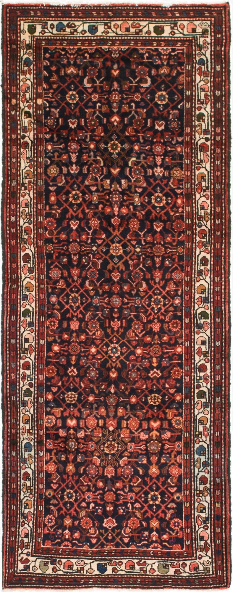 3' 6 x 9' 10  Hand Knotted Hossainabad Persian Wool Runner Rug