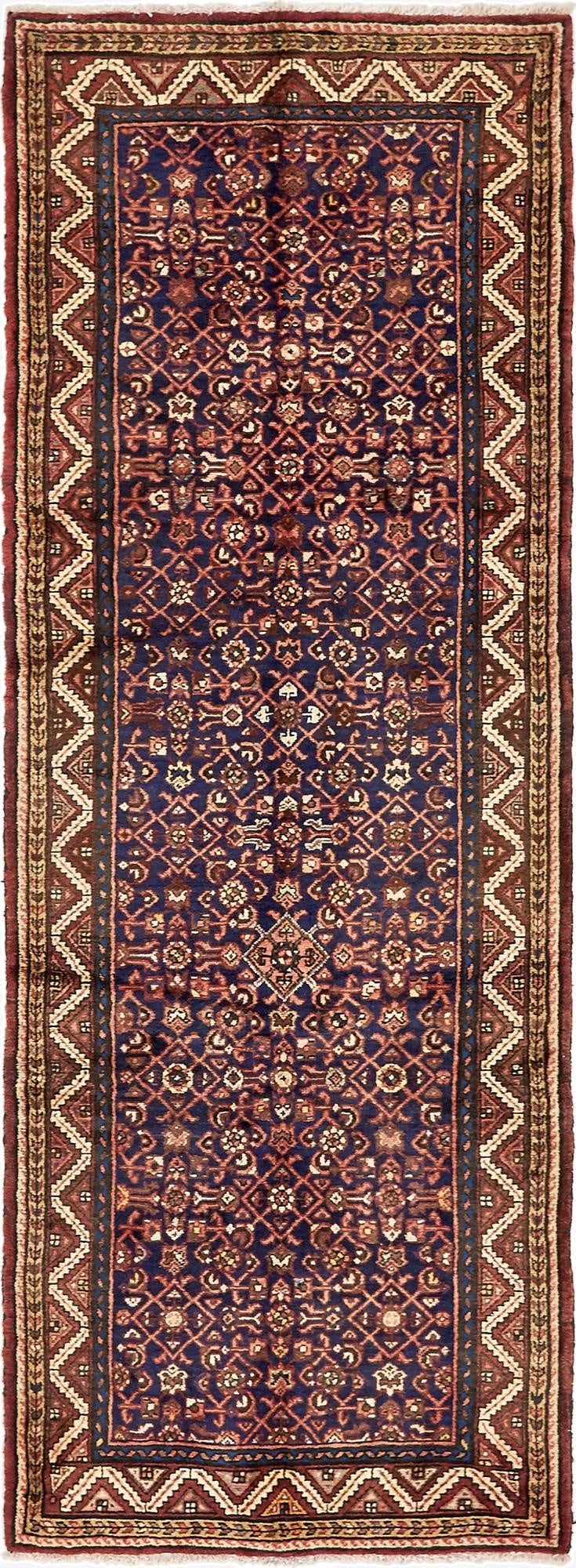 3' 5 x 9' 8  Hand Knotted Hossainabad Persian Wool Runner Rug