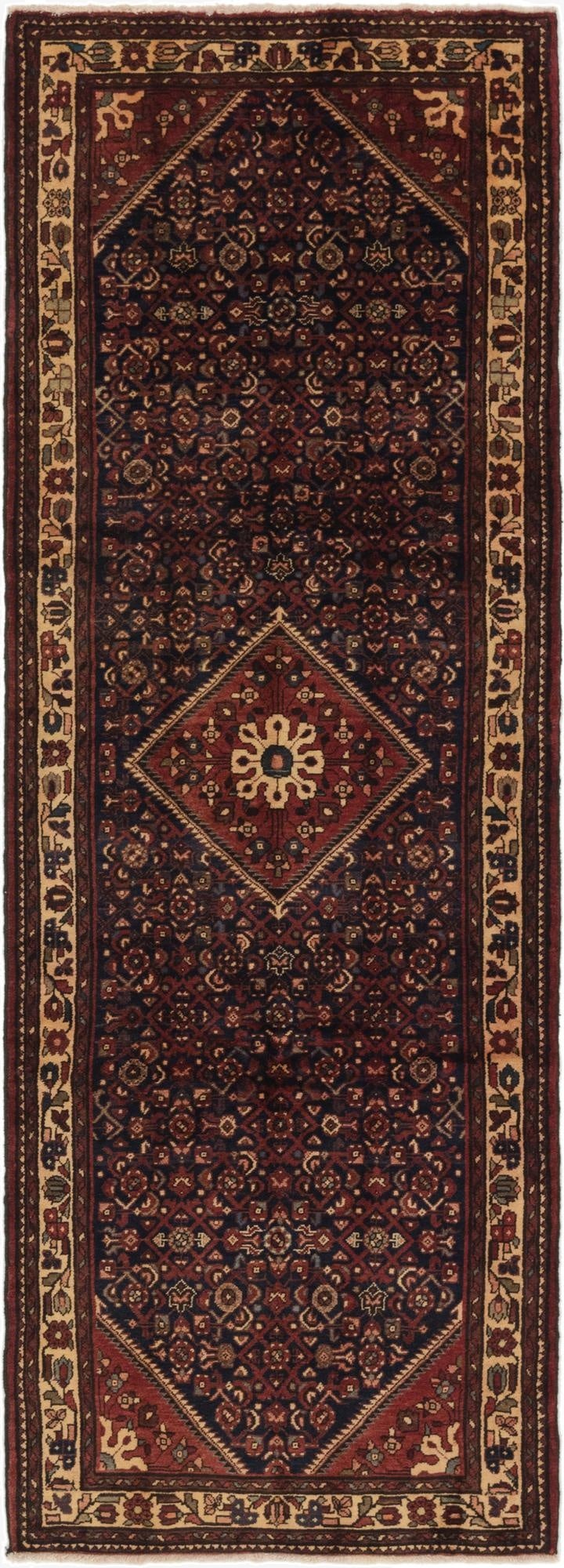 3' 10 x 11'  Hand Knotted Hossainabad Persian Wool Runner Rug