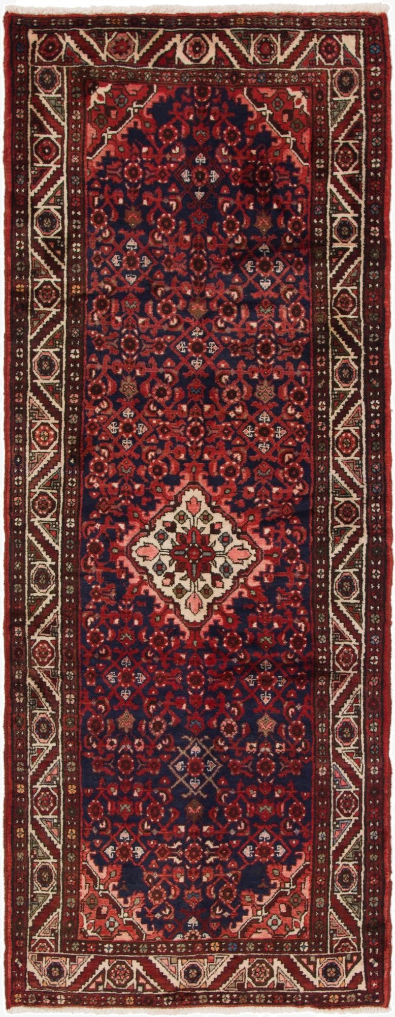 3' 7 x 9' 6  Hand Knotted Hossainabad Persian Wool Runner Rug