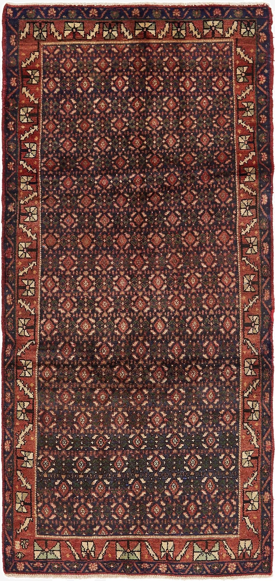 3' 9 x 8' 7  Hand Knotted Hossainabad Persian Wool Runner Rug