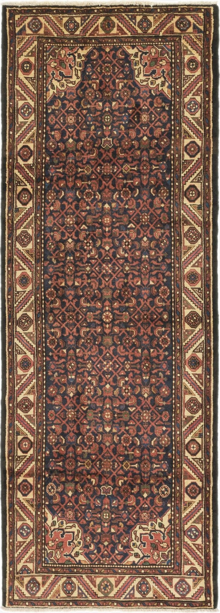 3' 8 x 9' 9  Hand Knotted Hossainabad Persian Wool Runner Rug