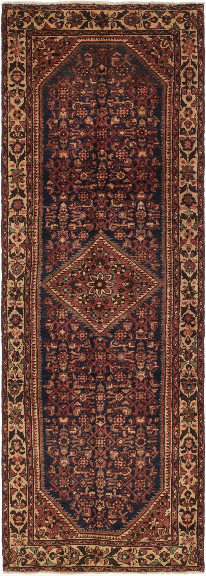 3' 10 x 11'  Hand Knotted Hossainabad Persian Wool Runner Rug