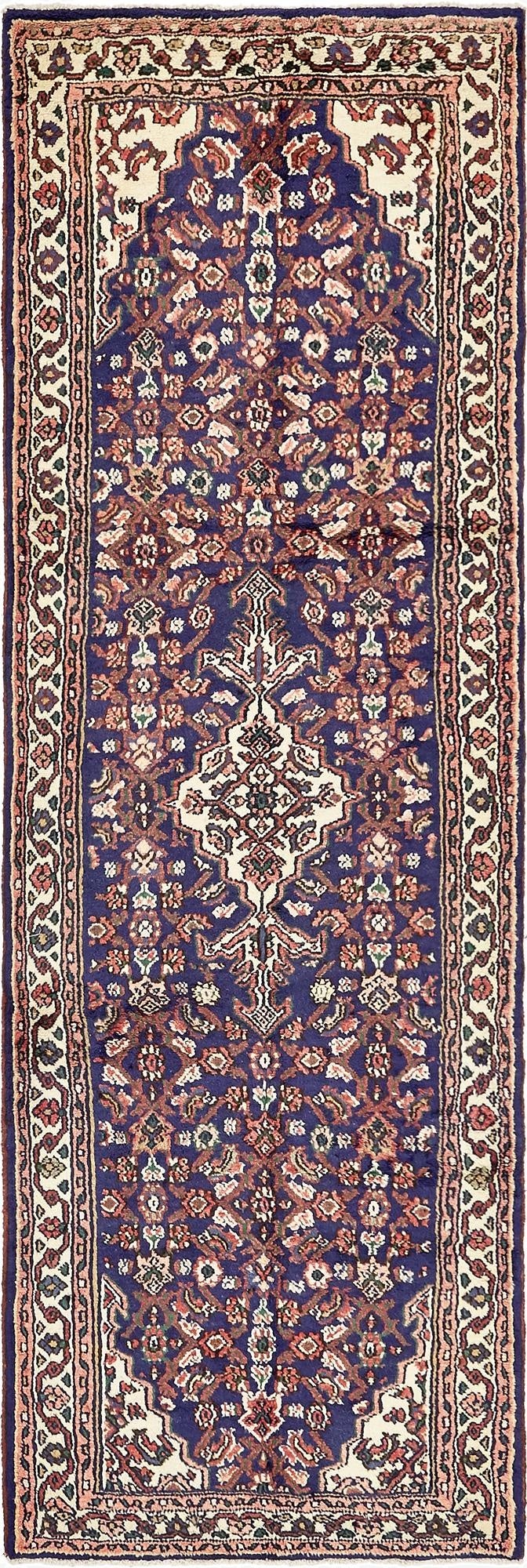 3' 4 x 9' 11  Hand Knotted Hossainabad Persian Wool Runner Rug