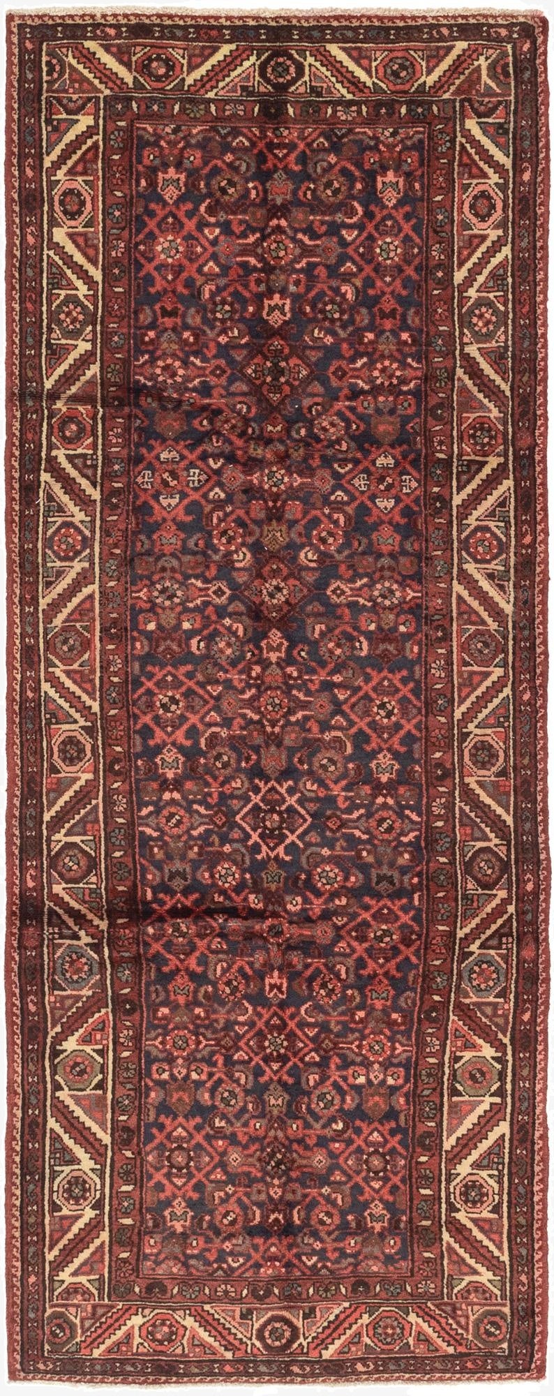 3' 9 x 9' 9  Hand Knotted Hossainabad Persian Wool Runner Rug