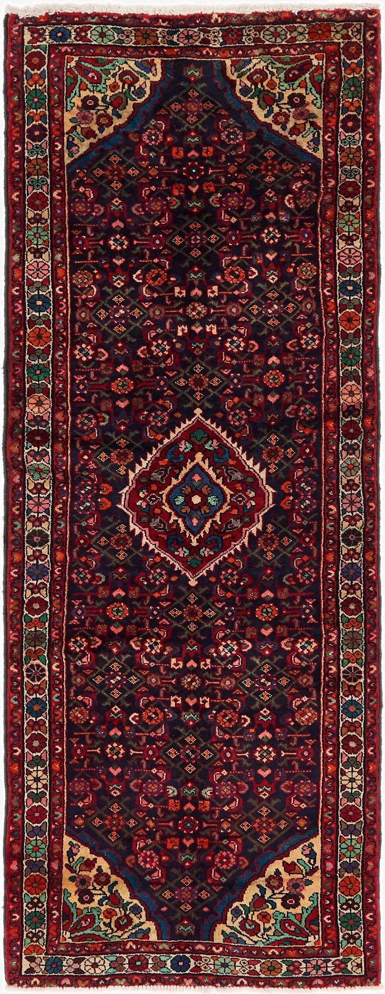 3' 5 x 9' 5  Hand Knotted Hossainabad Persian Wool Runner Rug