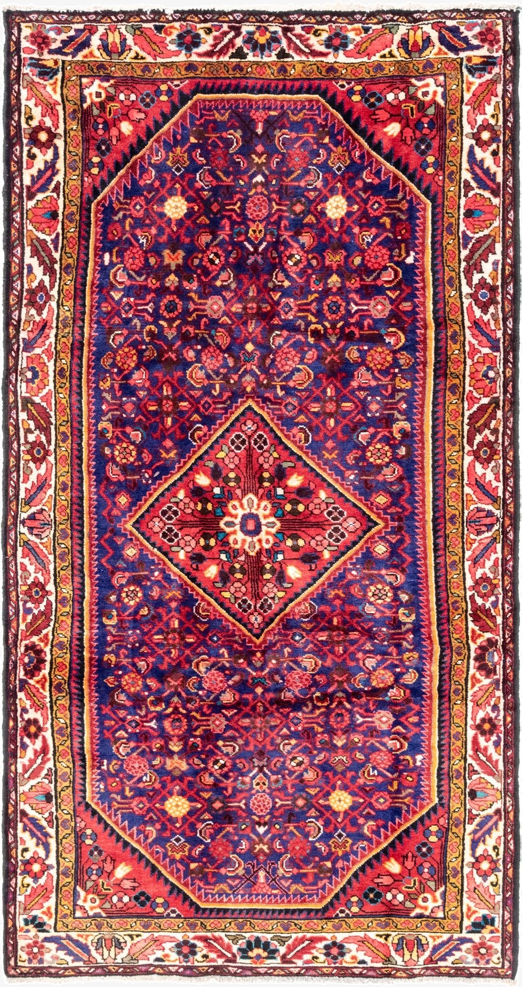 5' 2 x 10' 9  Hand Knotted Hossainabad Persian Wool Runner Rug