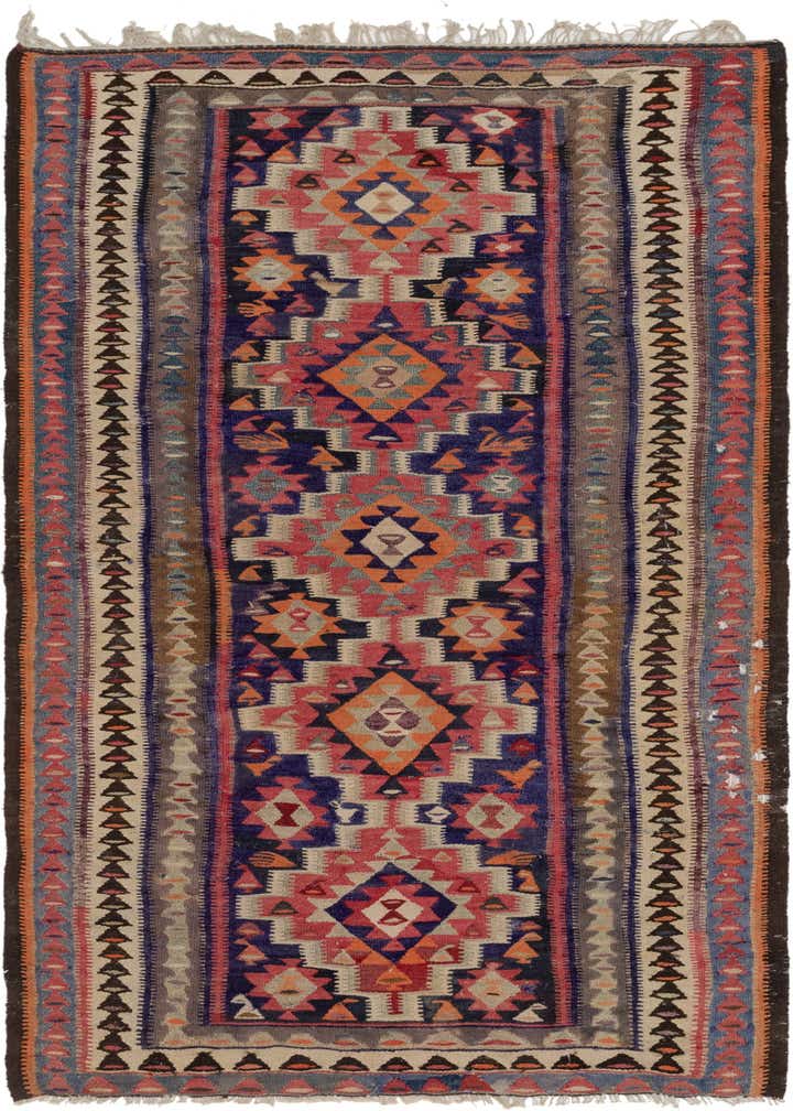 4' 8 x 10' Hand Woven Kilim Fars Wool Runner Rug