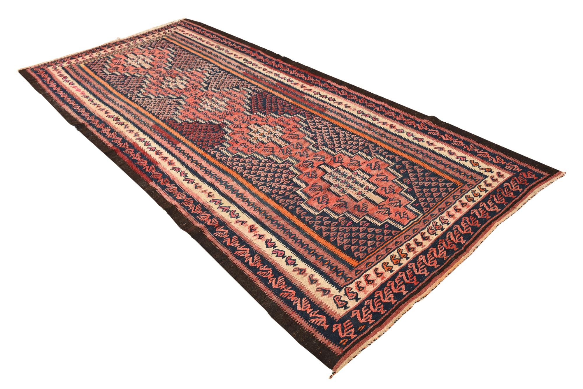 4' 5 x 10' Hand Woven Kilim Fars Wool Runner Rug