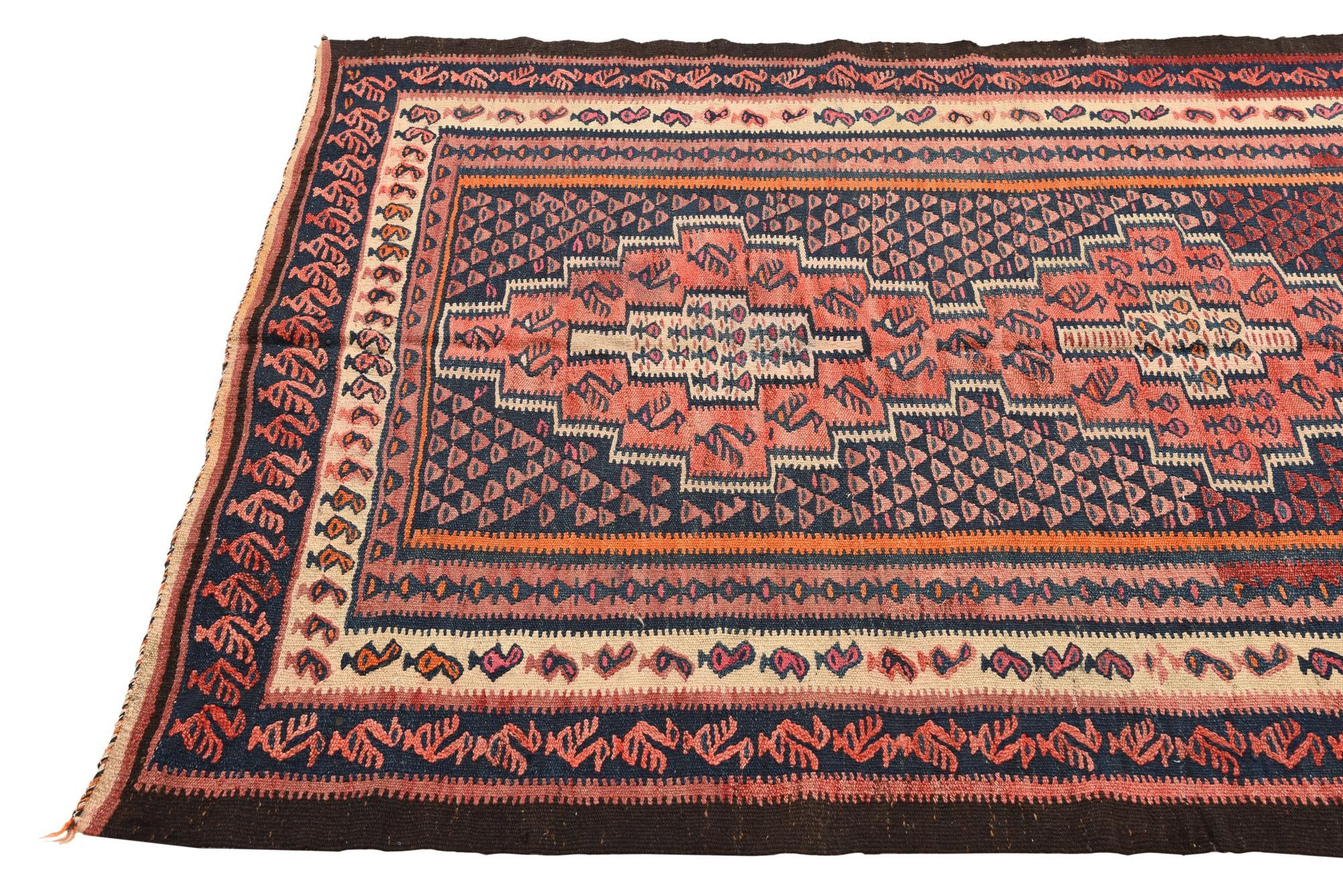 4' 5 x 10' Hand Woven Kilim Fars Wool Runner Rug