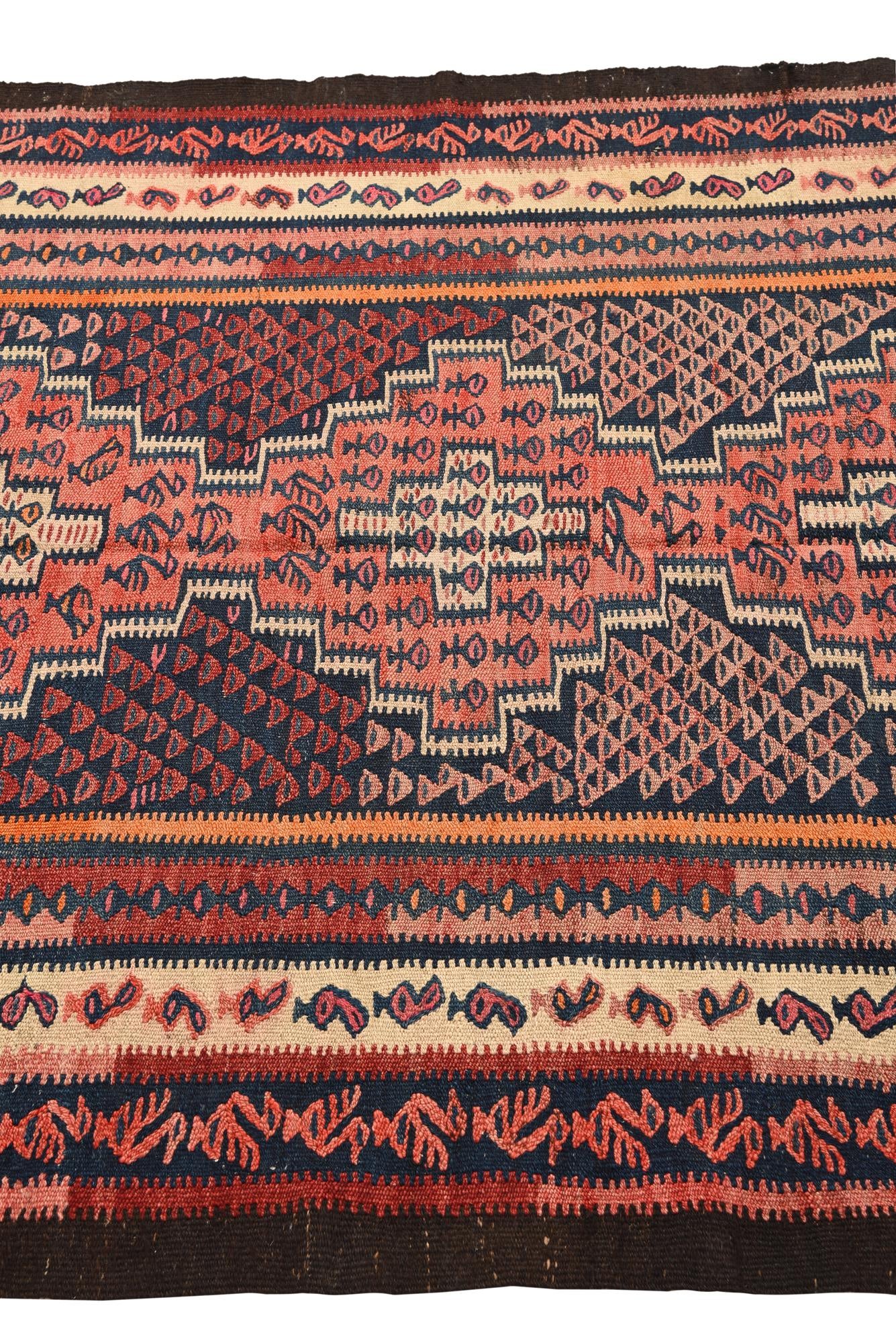 4' 5 x 10' Hand Woven Kilim Fars Wool Runner Rug
