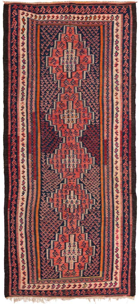 4' 5 x 10' Hand Woven Kilim Fars Wool Runner Rug