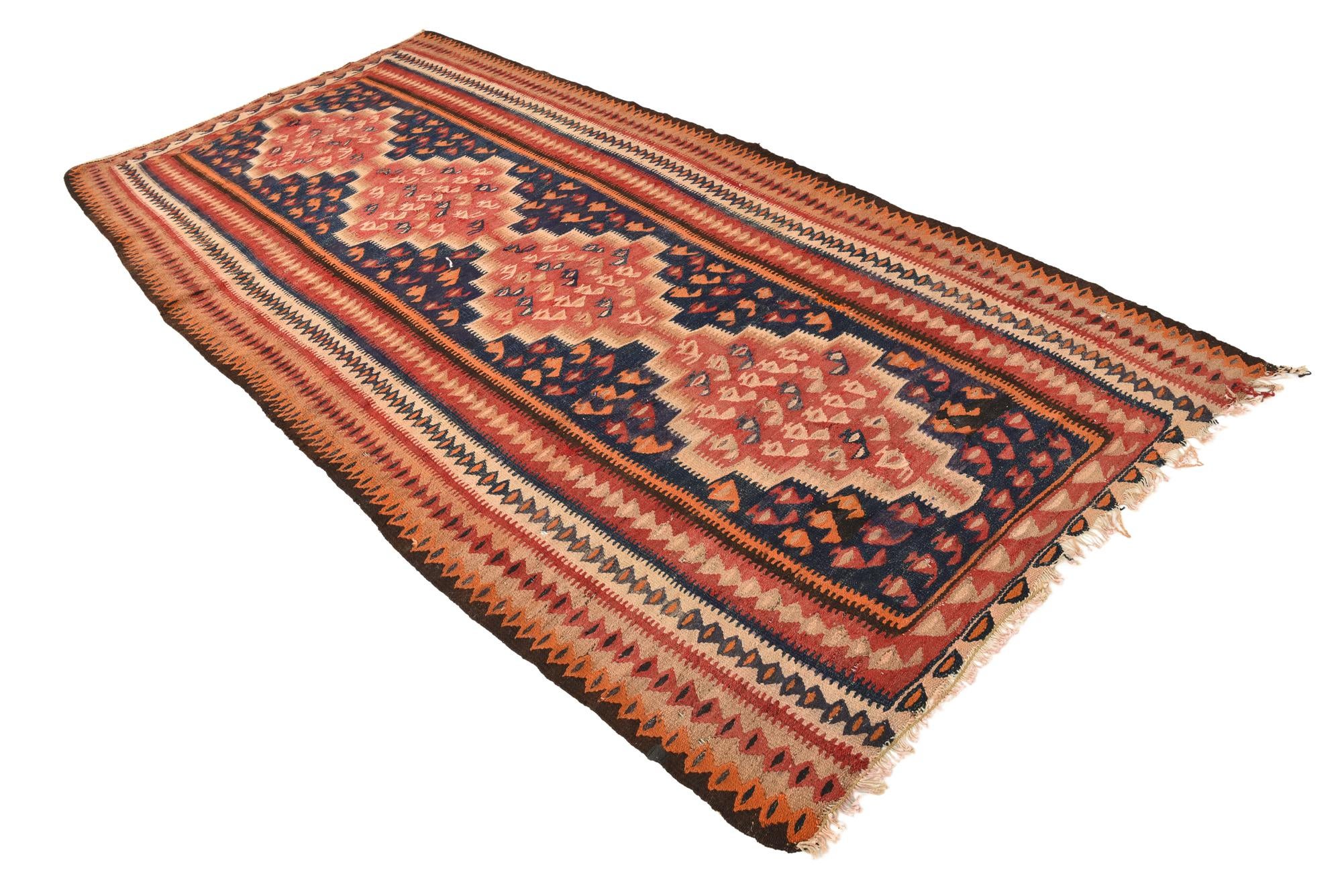 4' 5 x 9' 2 Hand Woven Kilim Fars Wool Runner Rug