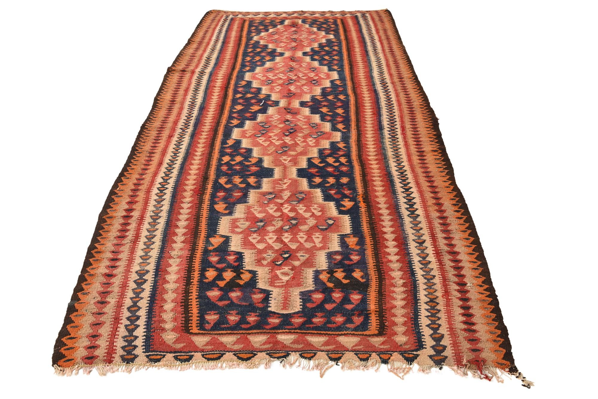 4' 5 x 9' 2 Hand Woven Kilim Fars Wool Runner Rug