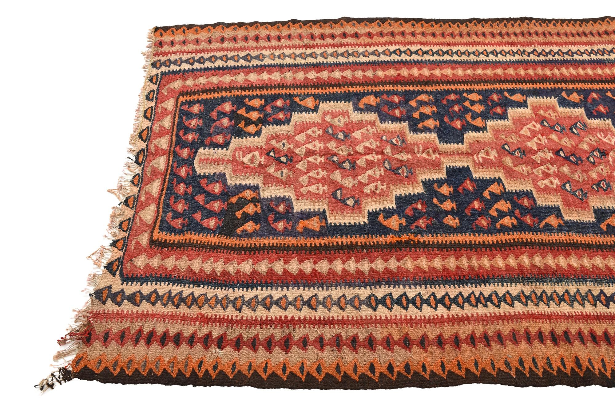 4' 5 x 9' 2 Hand Woven Kilim Fars Wool Runner Rug