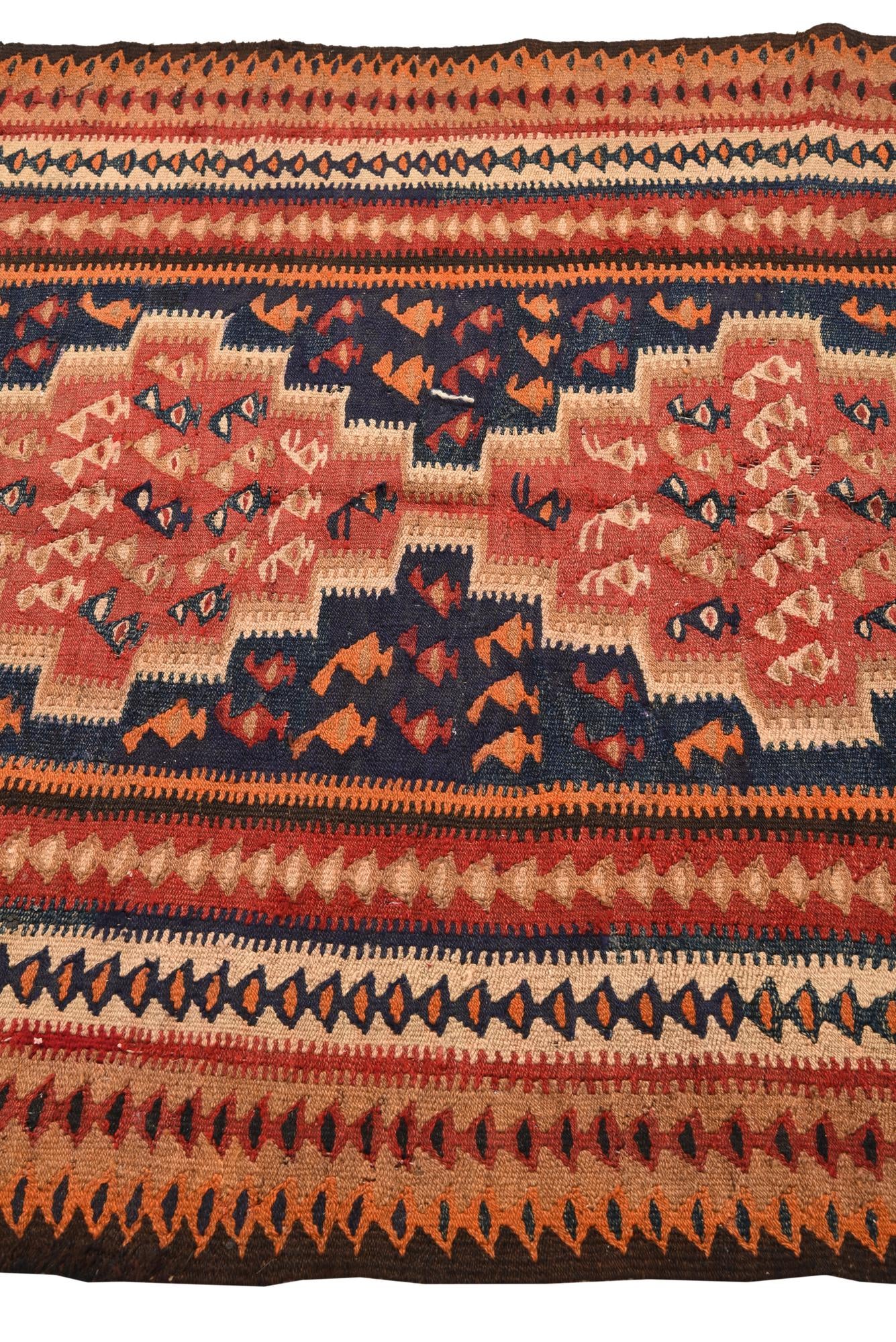 4' 5 x 9' 2 Hand Woven Kilim Fars Wool Runner Rug