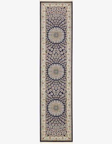 Navy Blue Nain Design Runner Rug