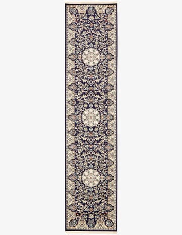 Navy Blue Nain Design Runner Rug