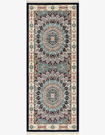 Navy Blue Nain Design Runner Rug