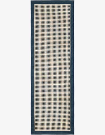 Navy Blue Easy-Clean Border Indoor / Outdoor Runner Rug