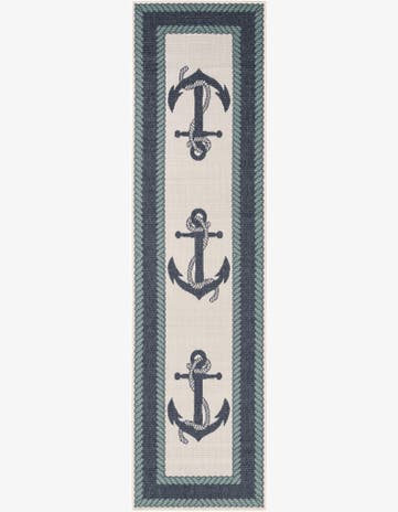 Navy Blue Easy-Clean Coastal Indoor / Outdoor Runner Rug